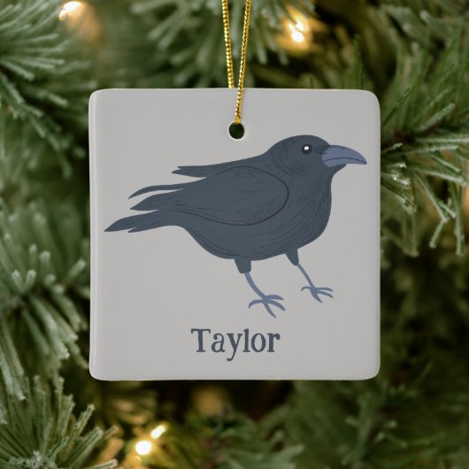 Black Crow Vogel Illustratie Gepersonaliseerd Keramisch Ornament (Boom)