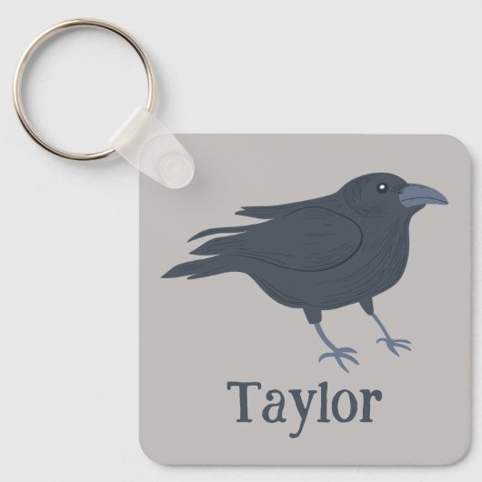 Black Crow Vogel Illustratie Gepersonaliseerd Sleutelhanger (Voorkant)