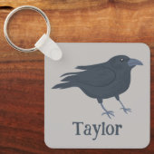 Black Crow Vogel Illustratie Gepersonaliseerd Sleutelhanger (Voorkant)