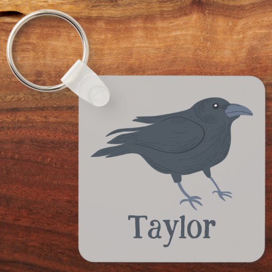 Black Crow Vogel Illustratie Gepersonaliseerd Sleutelhanger (Voorkant)