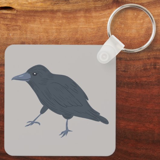 Black Crow Vogel Illustratie Gepersonaliseerd Sleutelhanger (Achterkant)