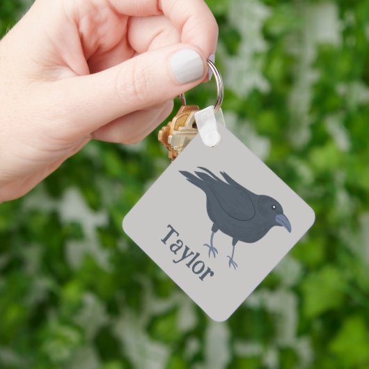Black Crow Vogel Illustratie Gepersonaliseerd Sleutelhanger (Hand)