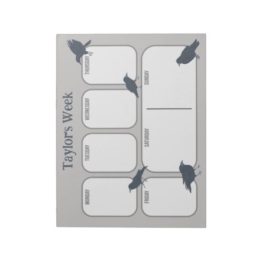 Black Crows Gepersonaliseerde Weekplanner Notitieblok (Linkerzijde)