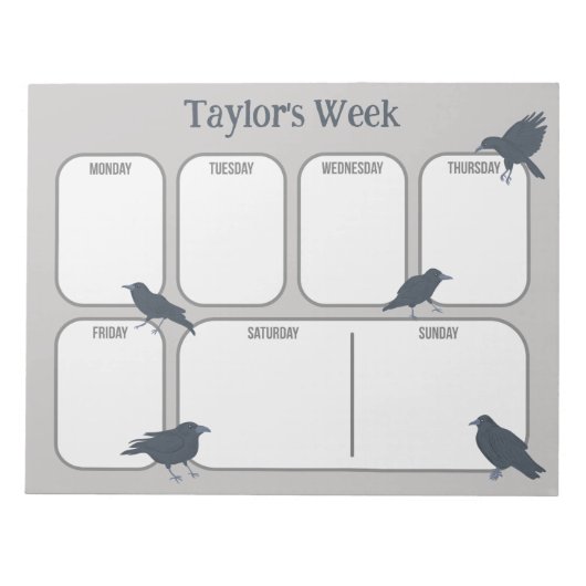 Black Crows Gepersonaliseerde Weekplanner Notitieblok (Voorkant)