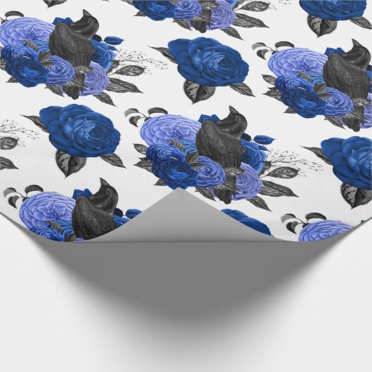 BLACK CROWS ROYAL BLUE ROZEN FLOWERS GOTHIC CADEAUPAPIER (Hoek)