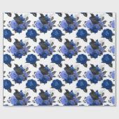 BLACK CROWS ROYAL BLUE ROZEN FLOWERS GOTHIC CADEAUPAPIER (Vlak)