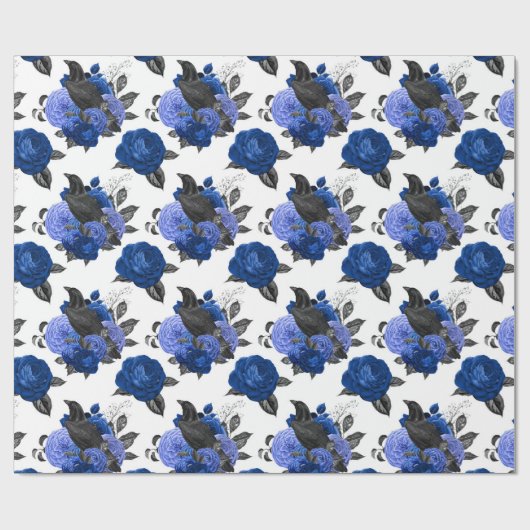 BLACK CROWS ROYAL BLUE ROZEN FLOWERS GOTHIC CADEAUPAPIER (Vlak)