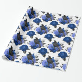 BLACK CROWS ROYAL BLUE ROZEN FLOWERS GOTHIC CADEAUPAPIER (Uitgerold)