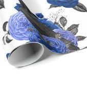 BLACK CROWS ROYAL BLUE ROZEN FLOWERS GOTHIC CADEAUPAPIER (Rol Hoek)