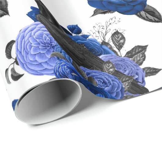 BLACK CROWS ROYAL BLUE ROZEN FLOWERS GOTHIC CADEAUPAPIER (Rol Hoek)