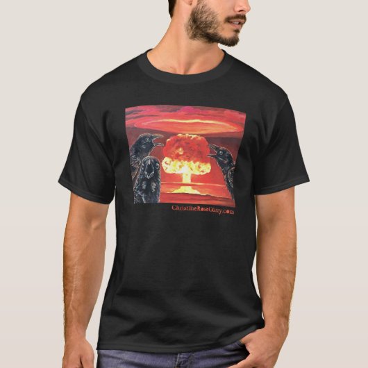 Black Crows Yelling in Nuclear Mushroom Cloud T-shirt (Voorkant)