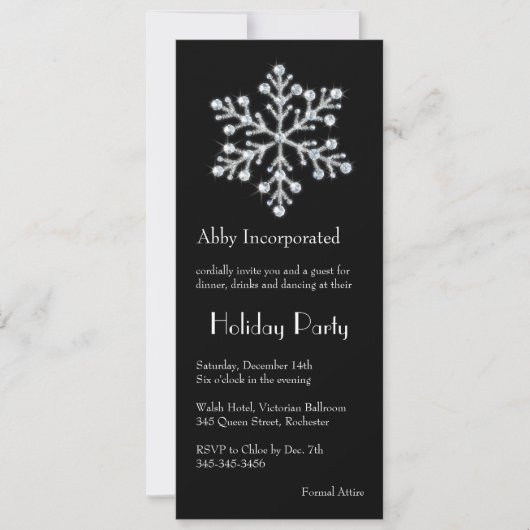 Black Crystal Snowflake Holiday Invitation (corp) Kaart (Voorkant)