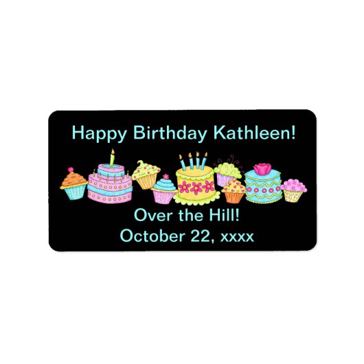Black Cupcakes/Cake Over the Hill Birthday Etiket (Voorkant)
