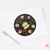 Black Cupcakes en Cake Happy Birthday Ronde Sticker (Envelop)