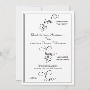Black Curly Script Faith Hope & Love Wedding Kaart