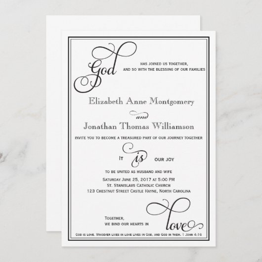 Black Curly Script God is Love Christelijk Wedding Kaart (Voorkant / Achterkant)