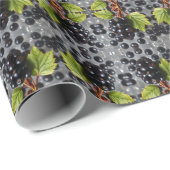 Black Currants Berries & Green Leaf Pattern Cadeaupapier (Rol Hoek)