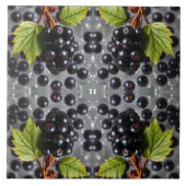 Black Currants Berries & Green Leaf Pattern Tegeltje (Voorkant)