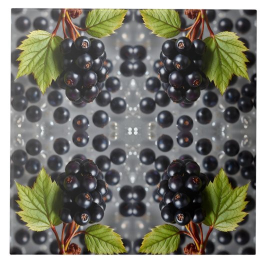 Black Currants Berries & Green Leaf Pattern Tegeltje (Voorkant)