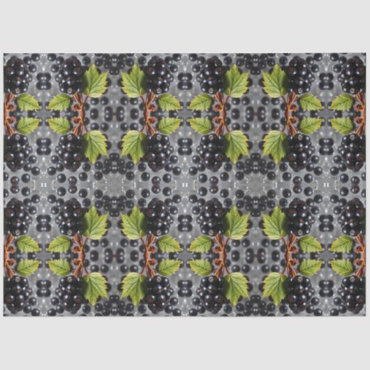 Black Currants Berries & Green Leaf Pattern Tissuepapier (Voorkant)