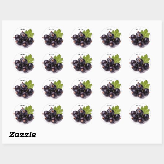 Black Currants With Water Drops & Green Leaf Ronde Sticker (Vel)