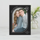 Black Curved Frame Snowflake Photo Feestdagenkaart (Staand voorkant)