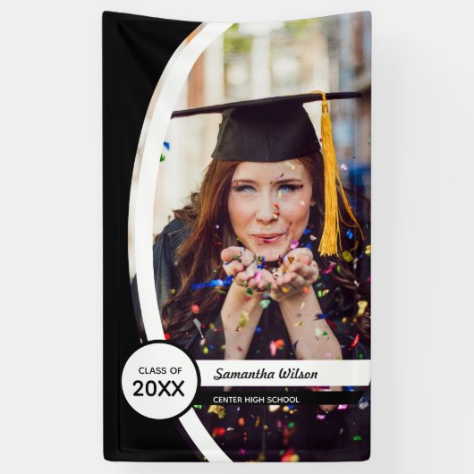 Black Curved Lijst Photo Afstuderen Spandoek (Verticaal)