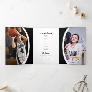 Black Curved Lijst Three Photo Afstuderen Drieluik Uitnodiging