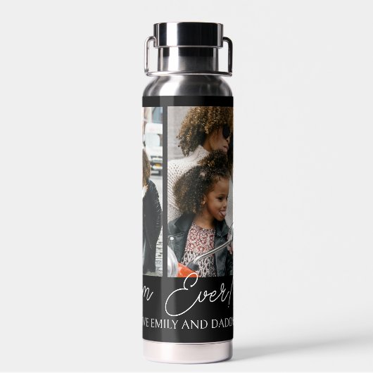 Black Custom 3 foto's Collage Beste moeder ooit Waterfles (Achterkant)