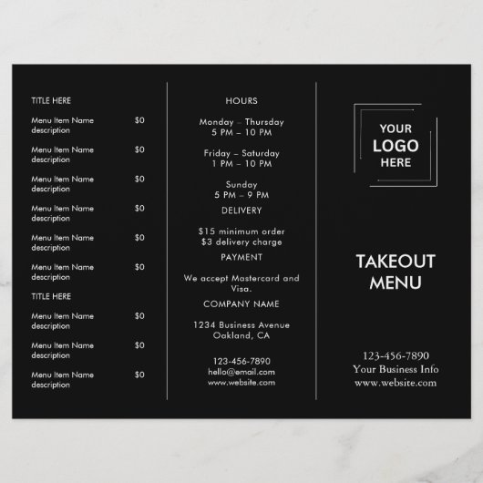 Black Custom Business Logo Restaurant Afhaalmenu (Voorkant)