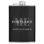 Black Custom City coördinaten breedtegraad Heupfles (Voorkant)