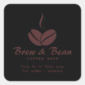 Black Custom coffee shop logo square sticker (Voorkant)