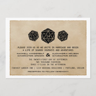 Black CUSTOM DATE Grunge D20 Dice Gamer Invite Kaart