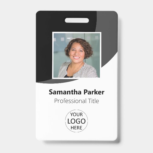 Black Custom Employee Photo, Logo, Barcode, Name Badge (Voorzijde)