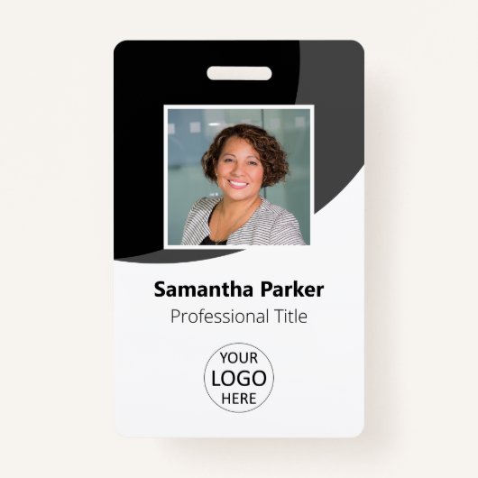 Black Custom Employee Photo, Logo, Barcode, Name Badge (Voorkant)