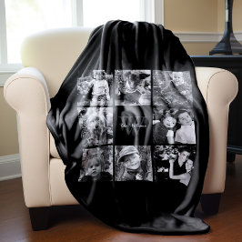 Black Custom Family Photo Collage Fleece Deken