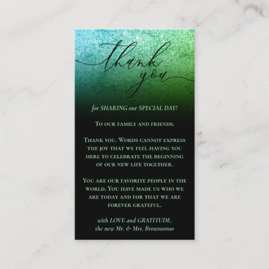 Black Custom Foto Glitz Green Bedankt Informatiekaartje (Voorkant)