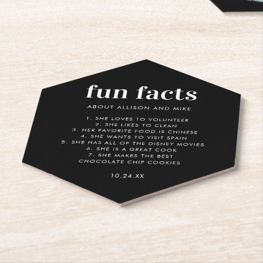 Black Custom Fun Facts Funny Wedding Kartonnen Onderzetters (Schuin)