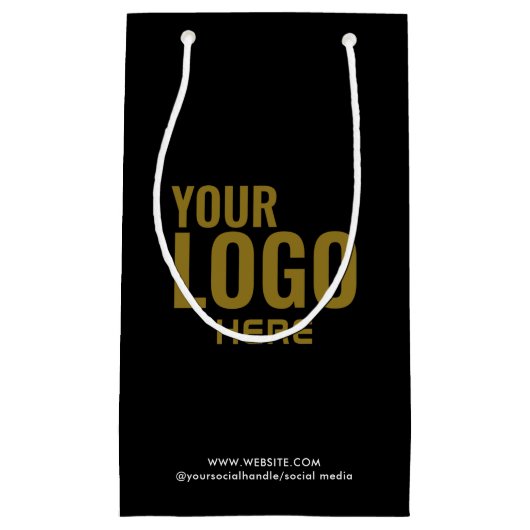 Black Custom Gift Bag Business Company Logo Bulk Klein Cadeauzakje (Voorkant)