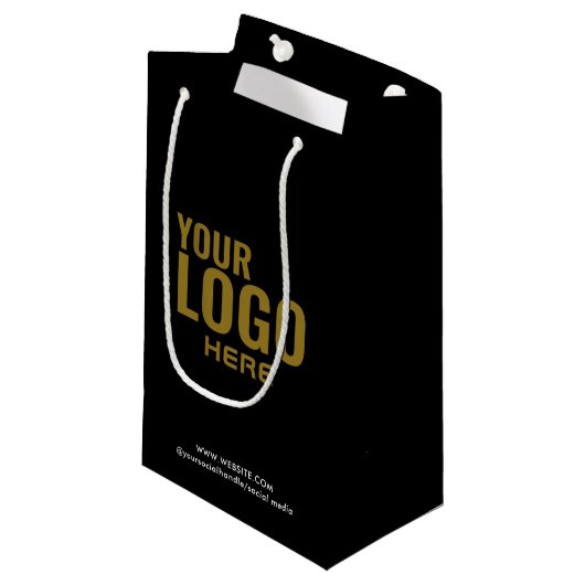 Black Custom Gift Bag Business Company Logo Bulk Klein Cadeauzakje (Voorkant Gekanteld)