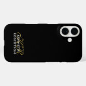 Black Custom Gold Initials White Name Minimalist  Case-Mate iPhone Case (Achterkant (horizontaal))