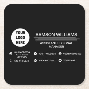 Black Custom Logo minimalist Social Media Icons Kartonnen Onderzetters