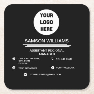 Black Custom Logo minimalist Social Media Icons Kartonnen Onderzetters