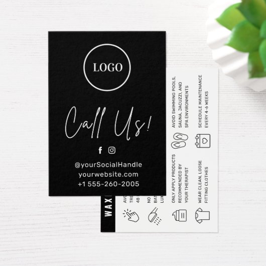 Black Custom Logo Modern Waxing Aftercare Kaart (Bureau)