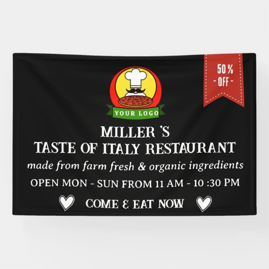 Black Custom Logo Restaurant Cafe Bar & Grill Spandoek (Horizontaal)