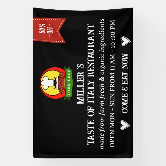 Black Custom Logo Restaurant Cafe Bar & Grill Spandoek (Verticaal)