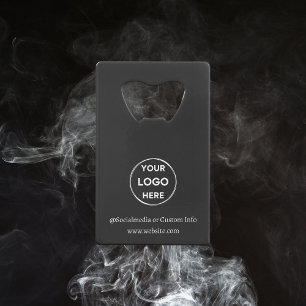 Black Custom Logo Text Modern Minimal Business Creditkaart Flessenopener