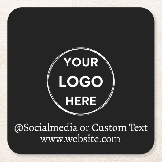 Black Custom Logo Text Modern Minimal Business Kartonnen Onderzetters (Voorkant)