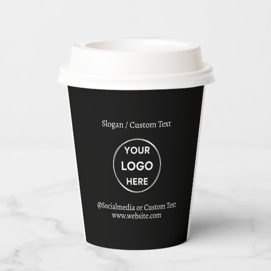 Black Custom Logo Text Modern Minimal Business Papieren Bekers (Achterkant)