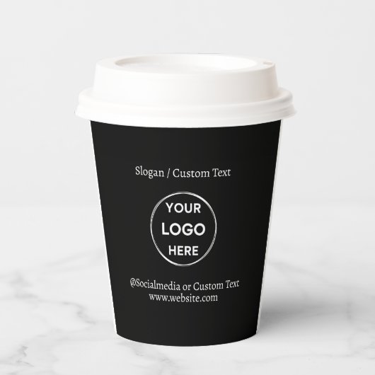 Black Custom Logo Text Modern Minimal Business Papieren Bekers (Voorkant)